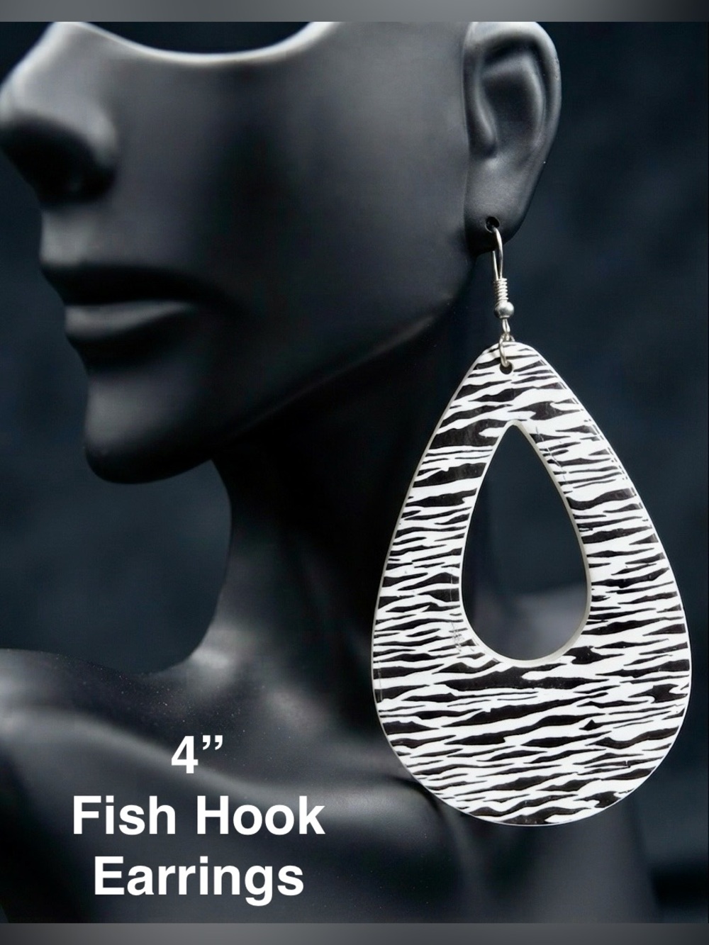 Black and White Zebra Teardrop Fish Hook Earrings